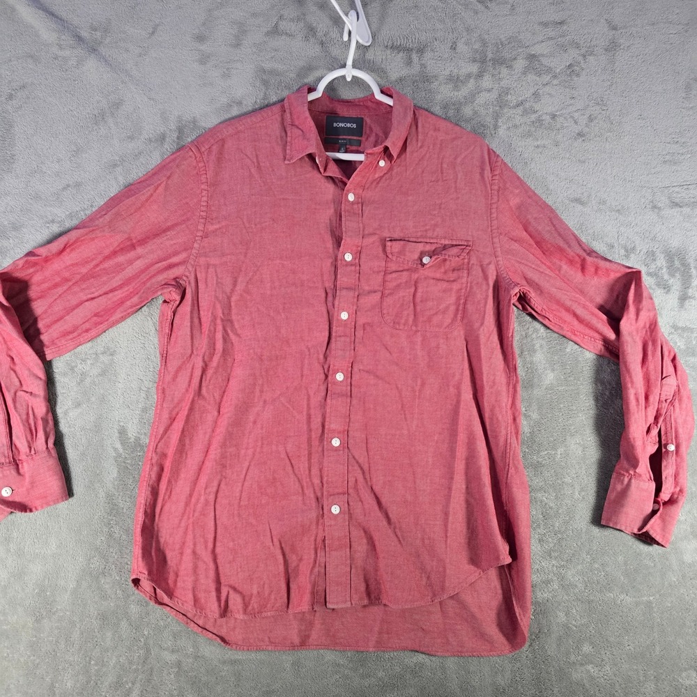 Bonobos Slim Fit Button Down‎ Shirt Long Sleeve Casual Red Size L